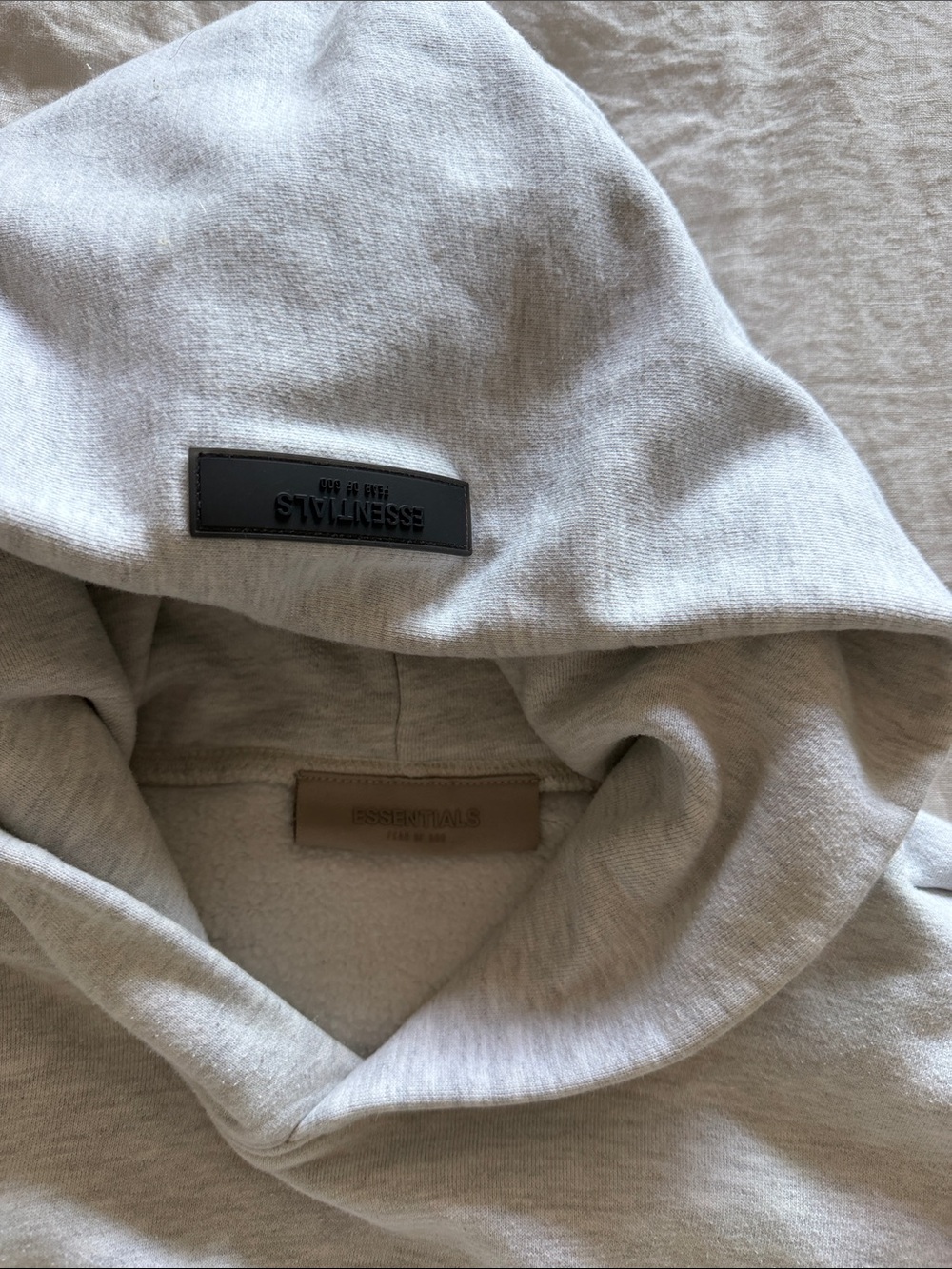 Essentials Light Gray Men's Pullover Hoodie with Chest Logo - Picture 3 of 6